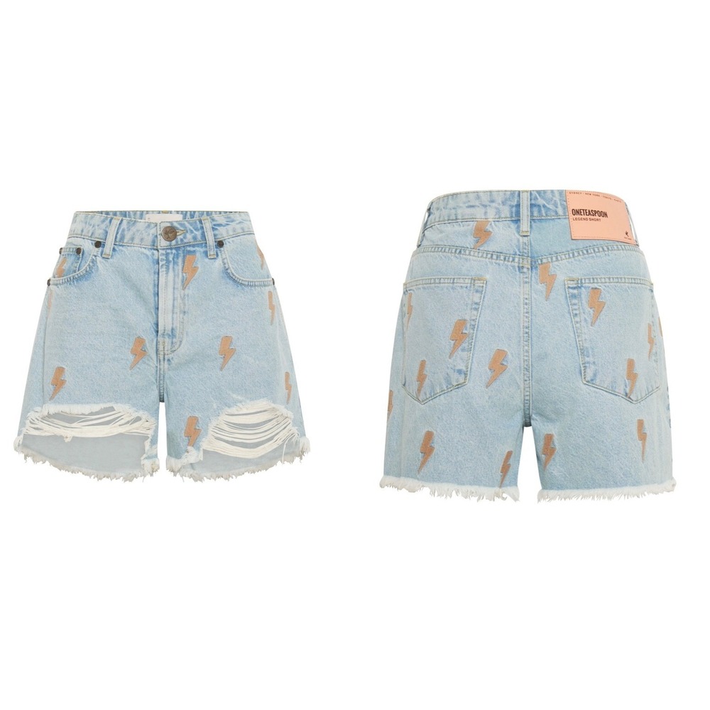 One Teaspoon NEW Lightning Bolt Legend High Rise Mom Denim Short Sz 26 MSRP $170